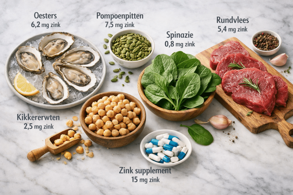composition showing various zinc-rich food sources arranged aesthetically