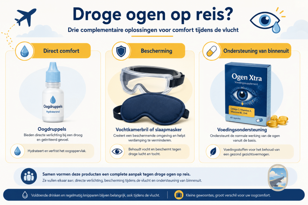 Welke producten helpen tegen droge ogen op reis?