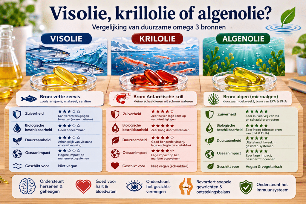 visuele scène voor duurzame omega 3 versus gewone visolie.