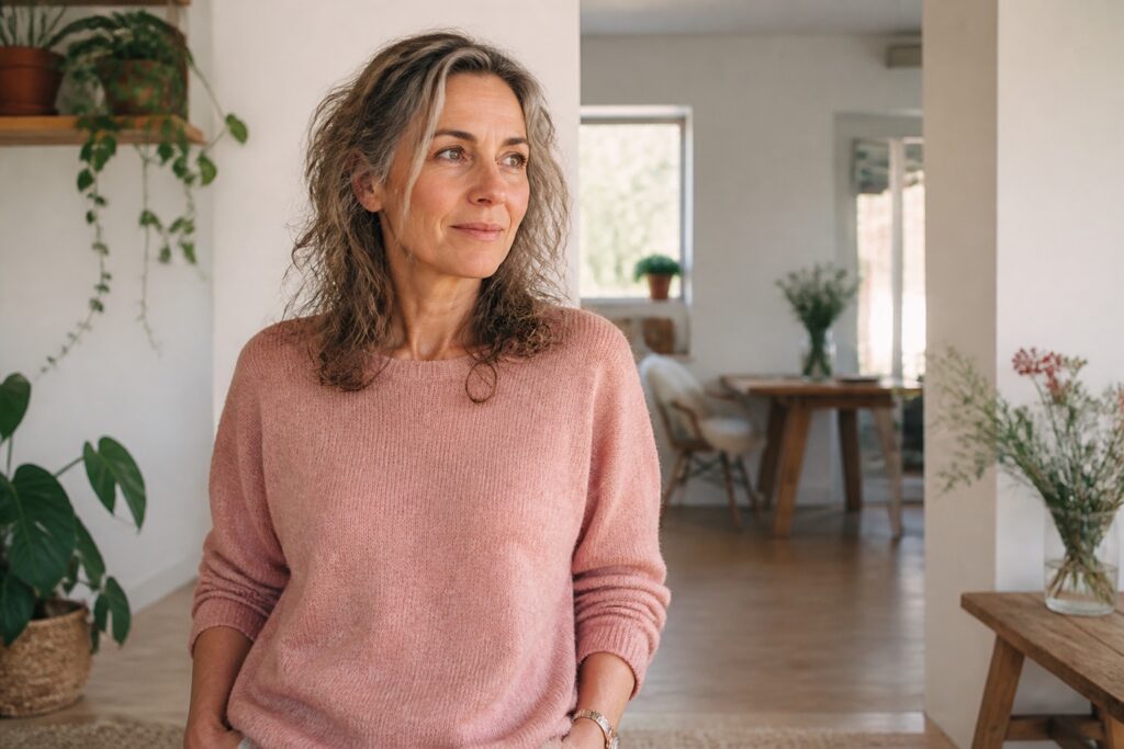 Vrouw rond 50 die positief omgaat met overgangsklachten