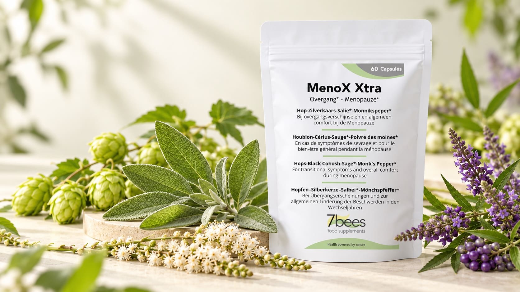 MenoX Xtra van 7Bees met salie, hop, zilverkaars en monnikspeper